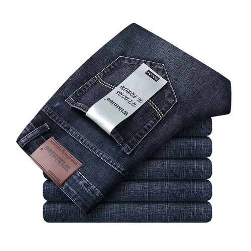 Wthinlee novo negócio calças de brim masculinas casual em linha reta estiramento moda clássico azul preto trabalho denim calças masculinas roupas marca